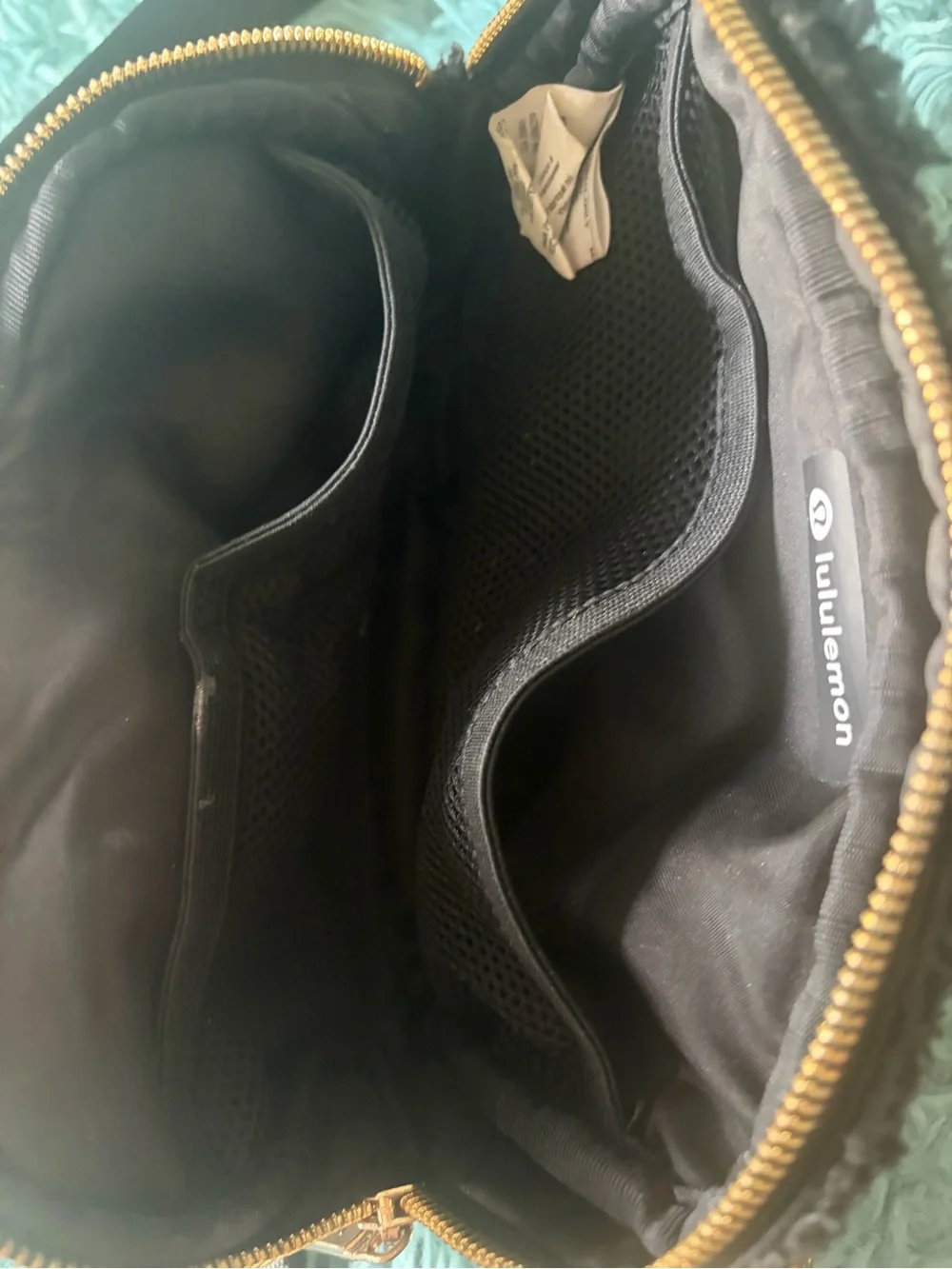 lululemon athletica Black Sherpa Belt Bag with Gold Zipper